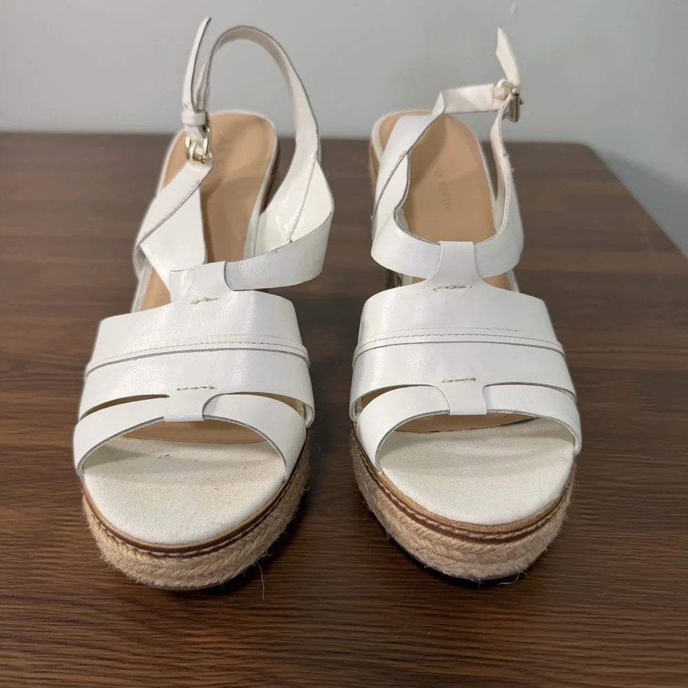 Anne Klein‎ Aktague Ivory Strappy Leather Wedge Espadrilles Size 8.5